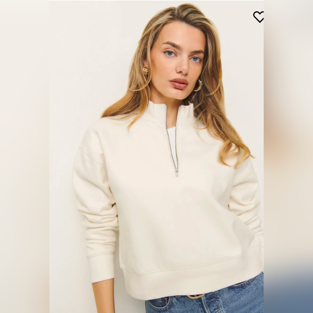 Reformation Maddie Half-Zip Sweatshirt In Cream